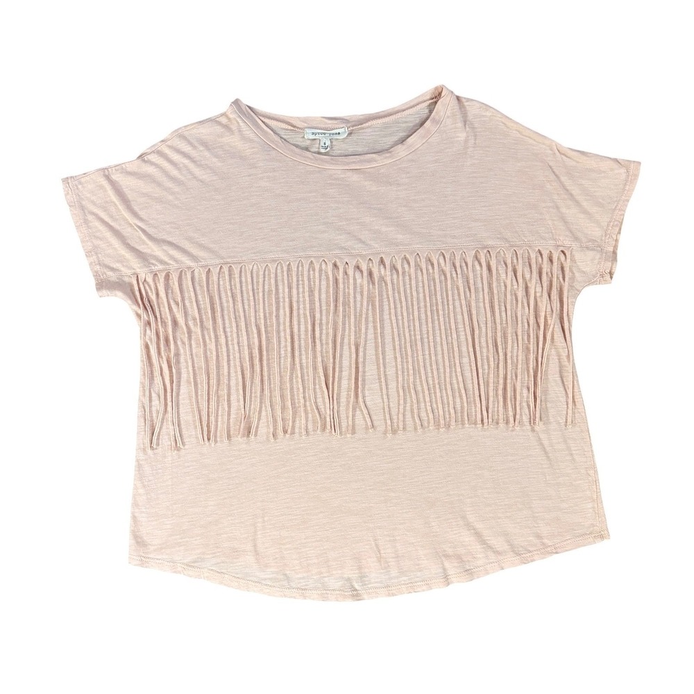 Spice Rose Womens Small Blush Pink Fringe Slub Knit Short Sleeve Boho Top